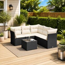 Sturdy Black Poly Rattan 6-Piece Outdoor Sofa Set