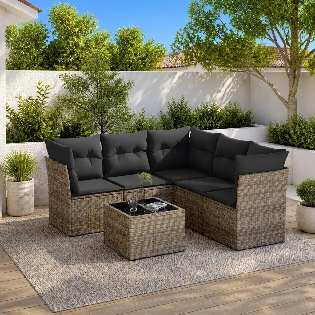 Grey Poly Rattan 6 Piece Garden Sofa Set with Cushions