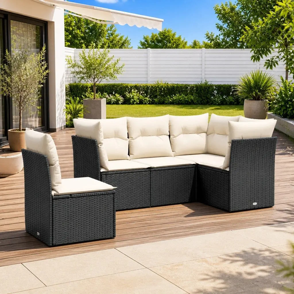 Modular 5 Piece Black Poly Rattan Garden Sofa Set