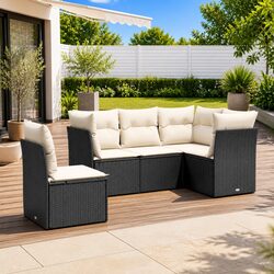Modular 5 Piece Black Poly Rattan Garden Sofa Set
