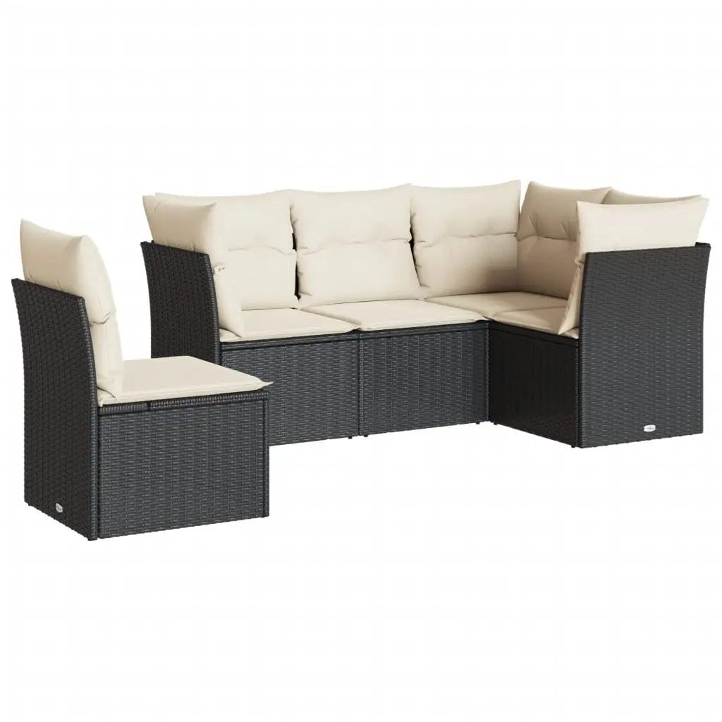 Modular 5 Piece Black Poly Rattan Garden Sofa Set