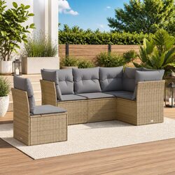 Durable 5 Piece Beige Garden Sofa Set for Outdoor Spaces