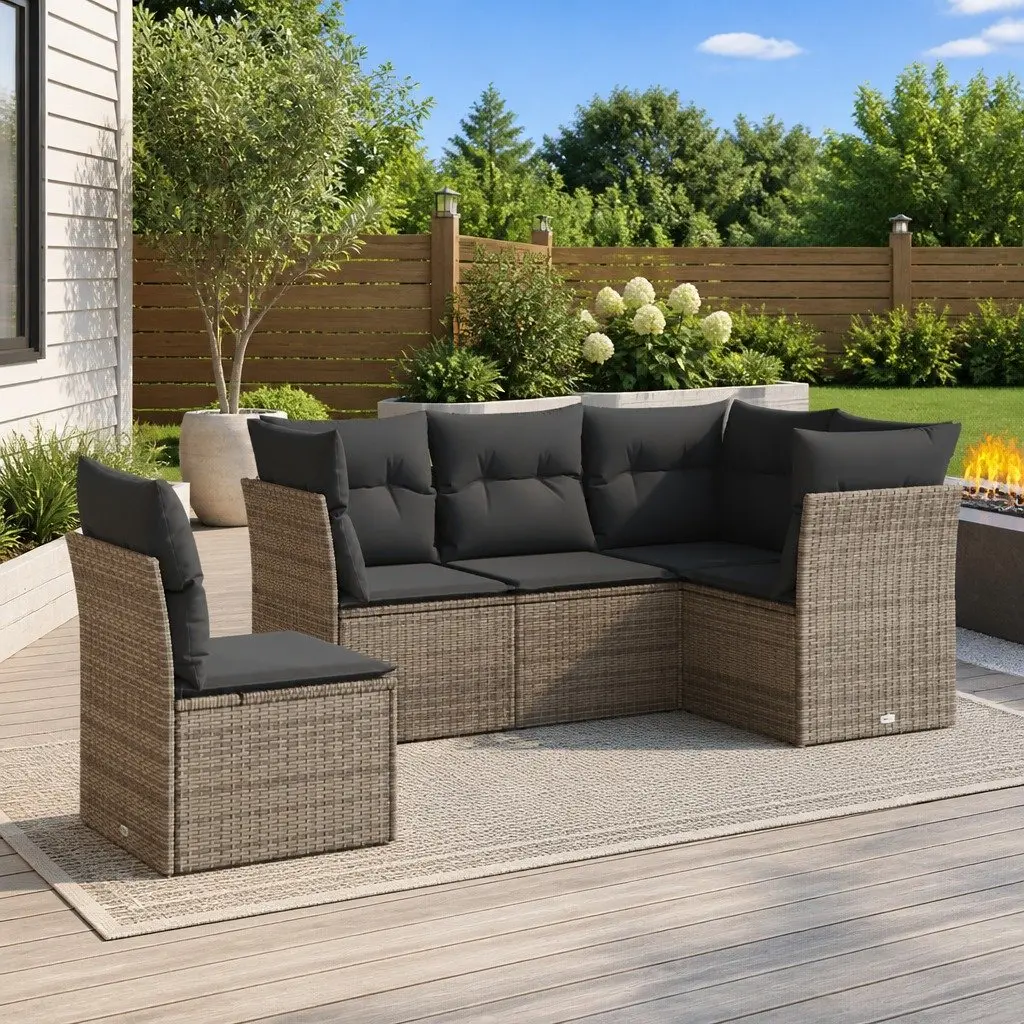 5-Piece Grey Garden Sofa Set with Storage Cushions