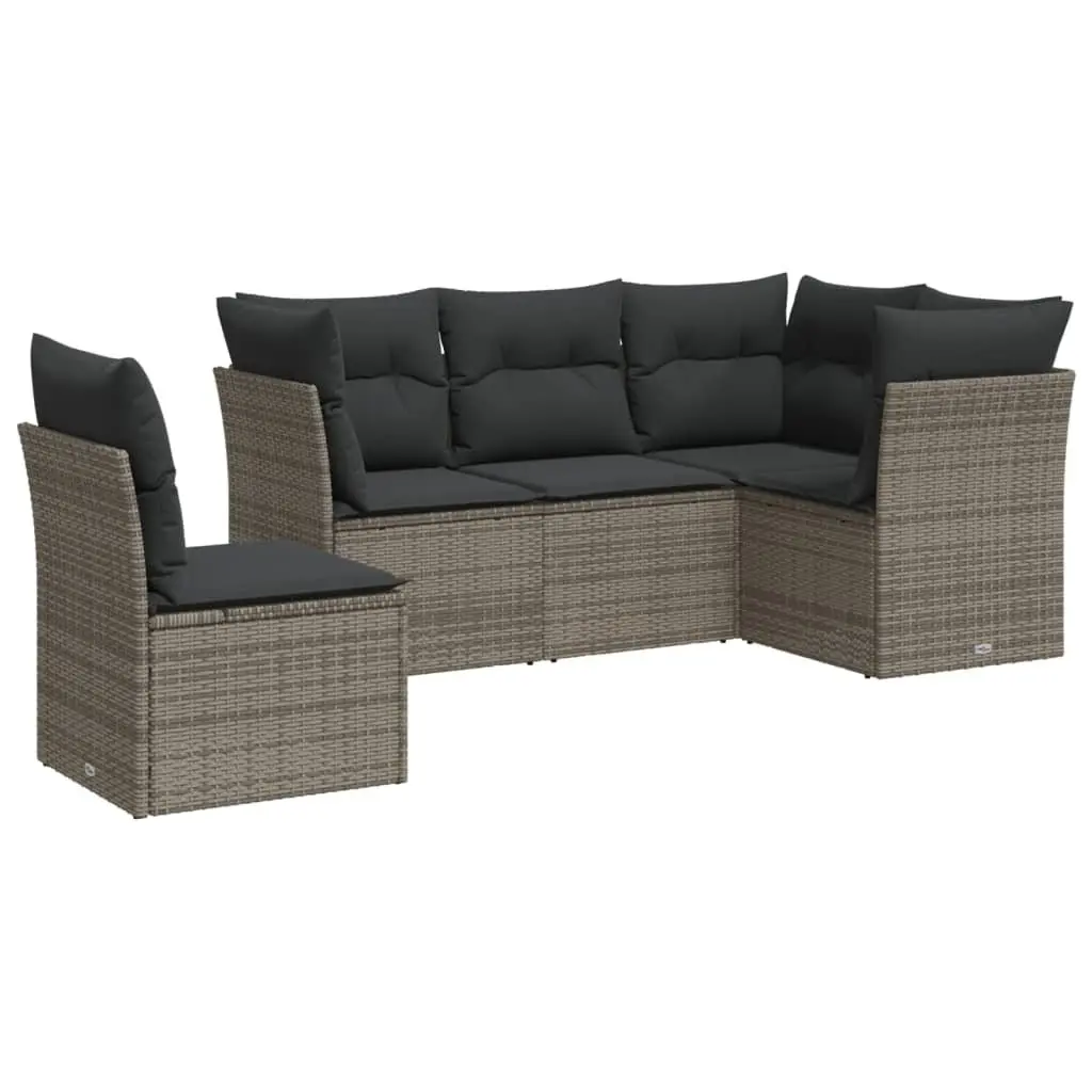 5-Piece Grey Garden Sofa Set with Storage Cushions