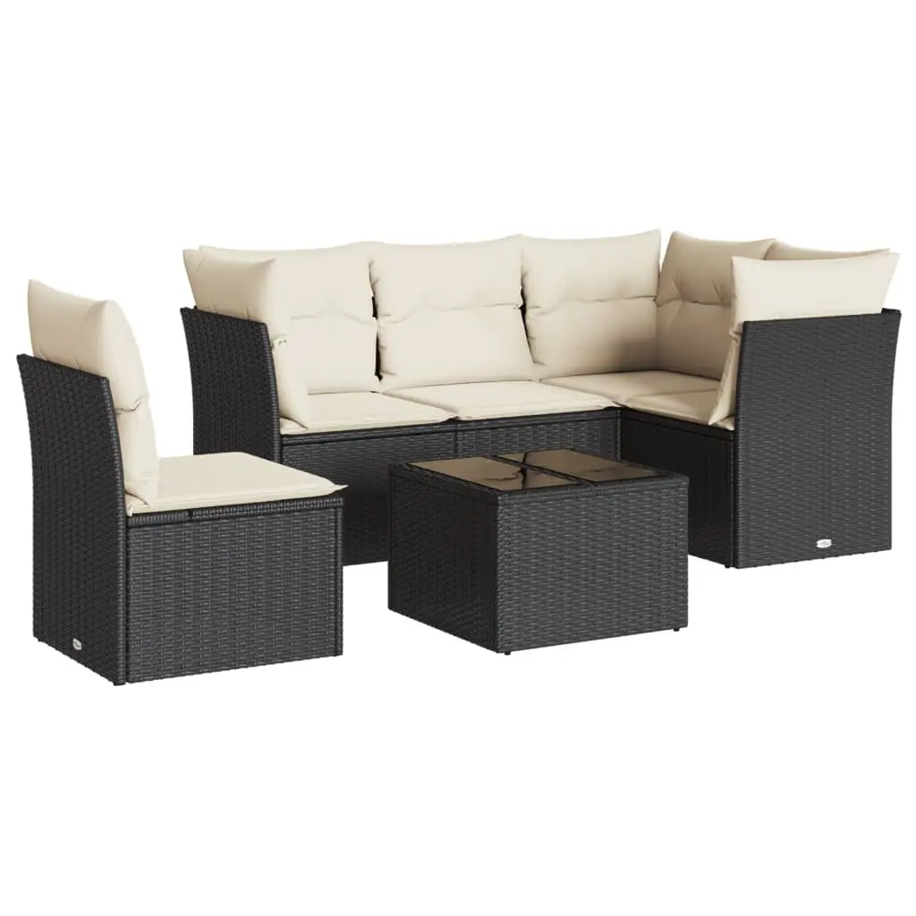 Garden Sofa Set 6 Piece Outdoor Furniture Black Poly Rattan Modular Patio