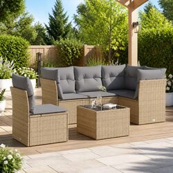 Beige Modular Garden Sofa Set - 6 Piece Outdoor Furniture