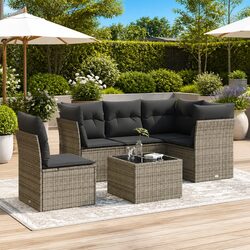6 Piece Grey Poly Rattan Garden Sofa Set with Storage