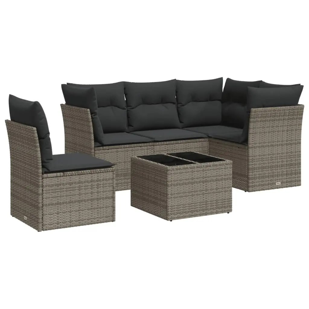 6 Piece Grey Poly Rattan Garden Sofa Set with Storage