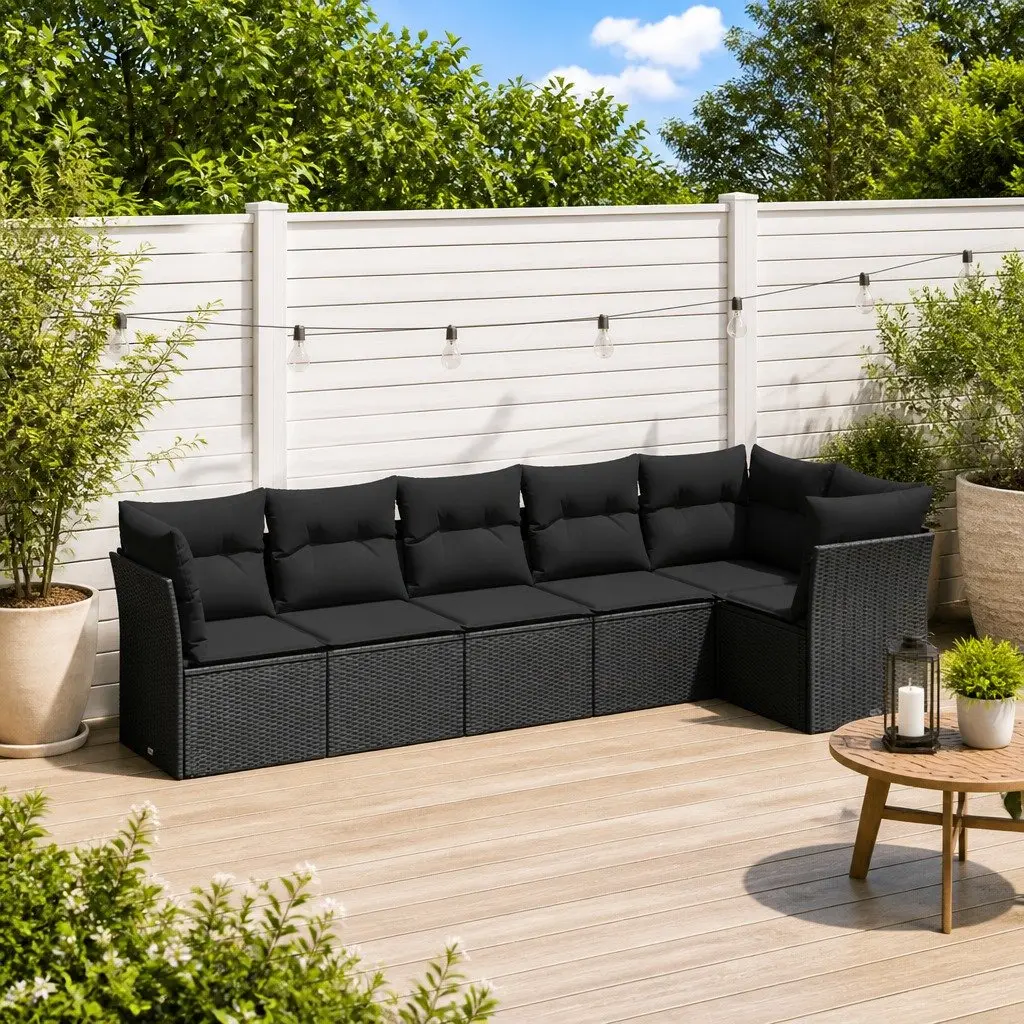6 Piece Garden Sofa Set Black Poly Rattan