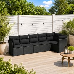 Sturdy 6 Piece Garden Sofa Set Black Poly Rattan