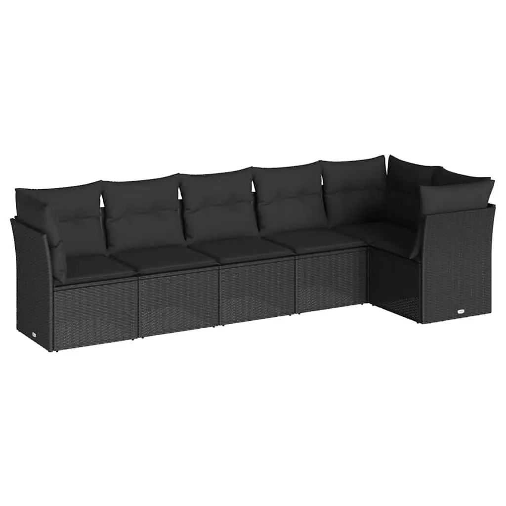 6 Piece Garden Sofa Set Black Poly Rattan