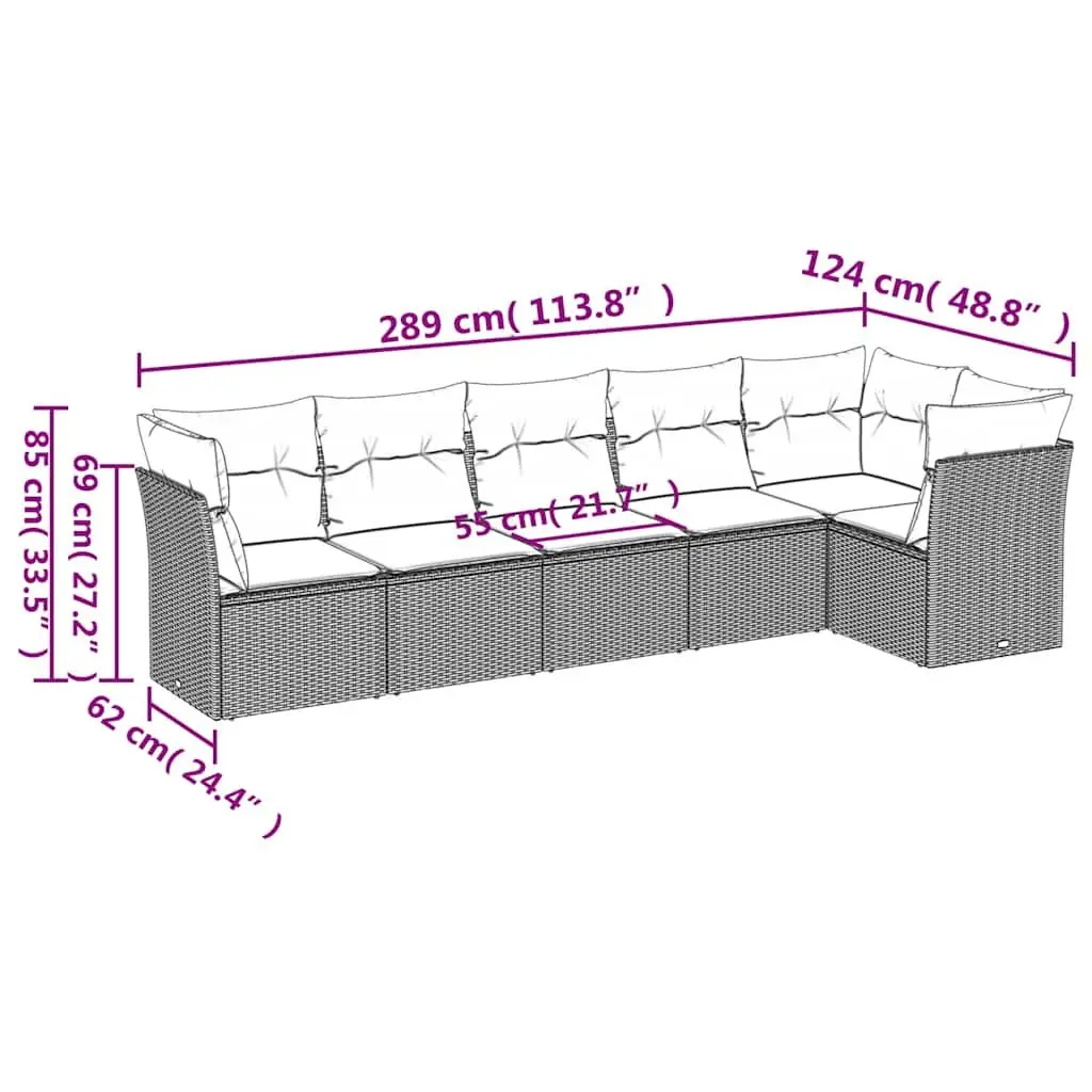 6 Piece Garden Sofa Set Black Poly Rattan