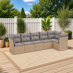 Durable 6 Piece Beige Garden Sofa Set for Outdoors