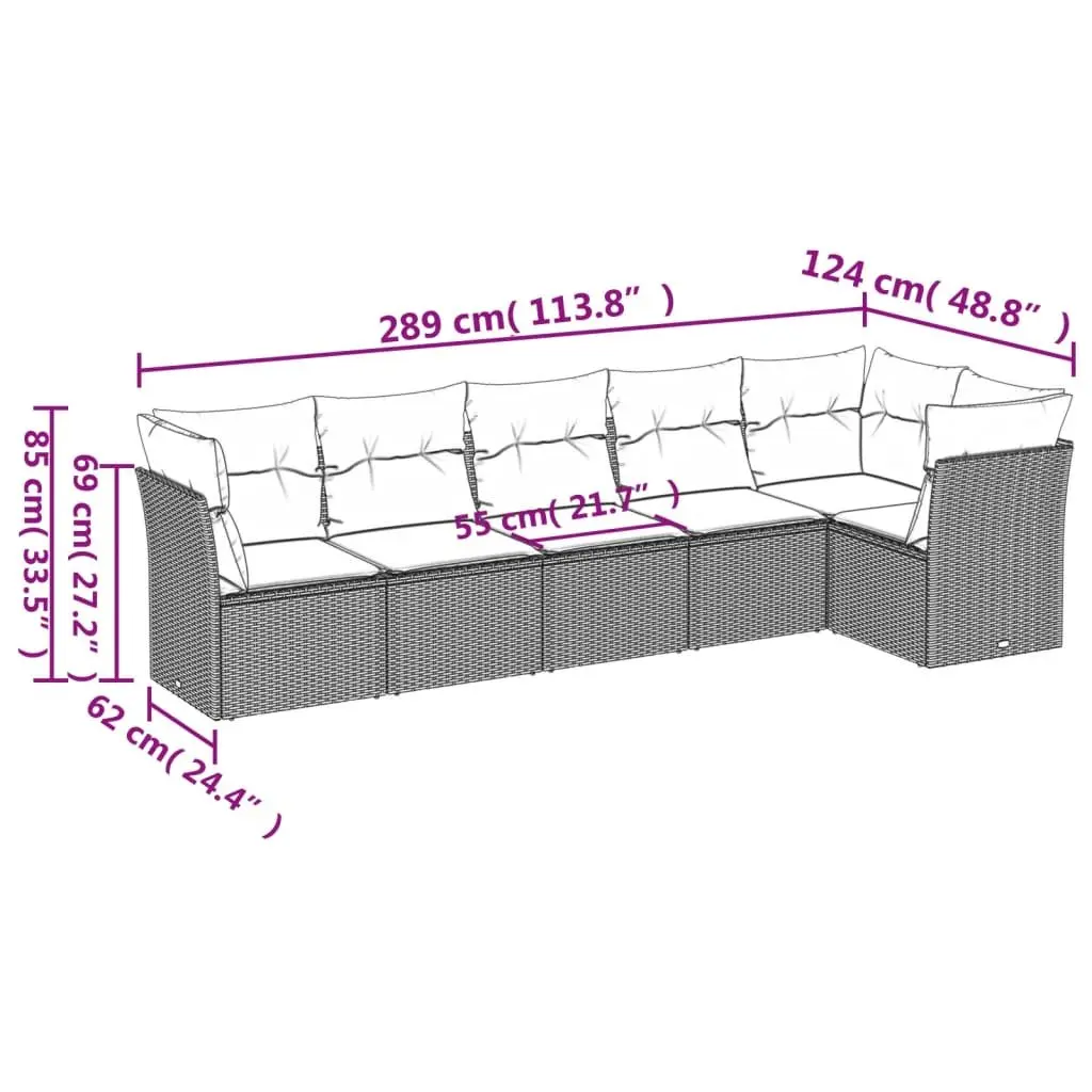 Garden Sofa Set PE Rattan 6 Piece Outdoor Furniture Modular Grey