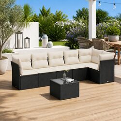 Premium 7 Piece Black Poly Rattan Garden Sofa Set