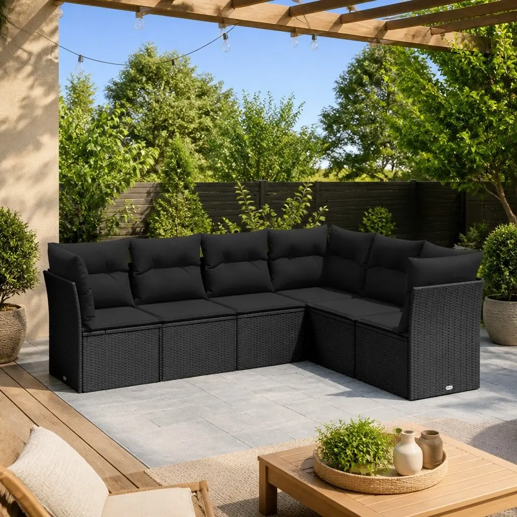 Black 6 Piece Modular Garden Sofa Set with Cushions