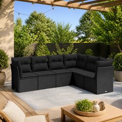 Black 6 Piece Modular Garden Sofa Set with Cushions