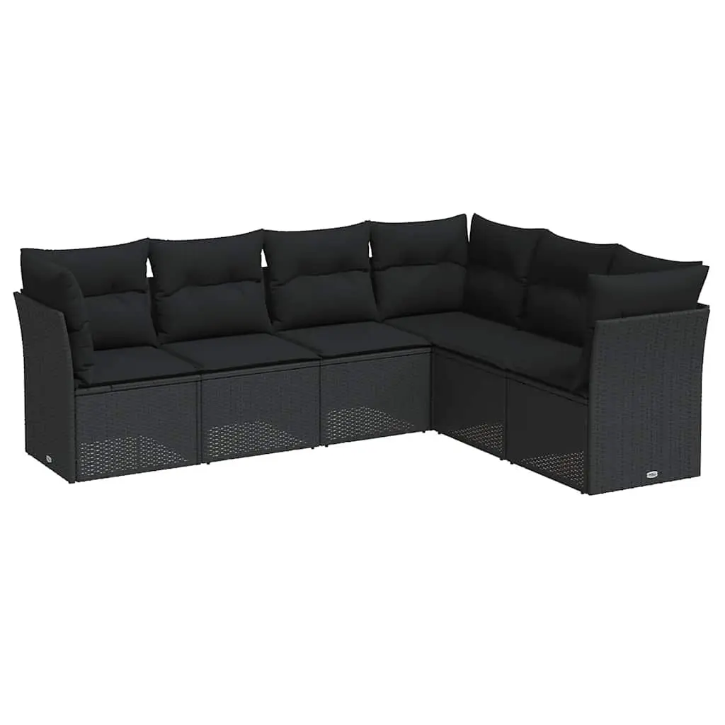 Black 6 Piece Modular Garden Sofa Set with Cushions