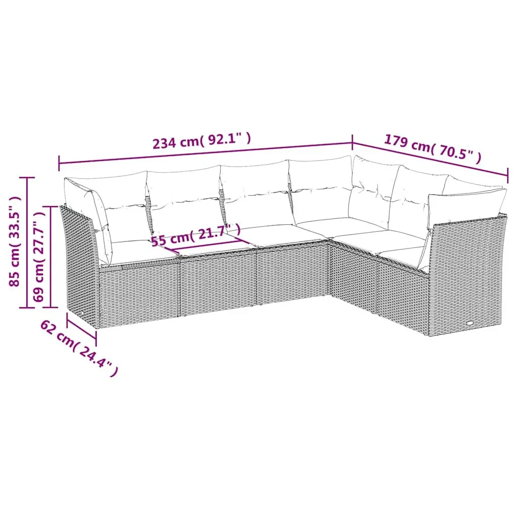 Black 6 Piece Modular Garden Sofa Set with Cushions