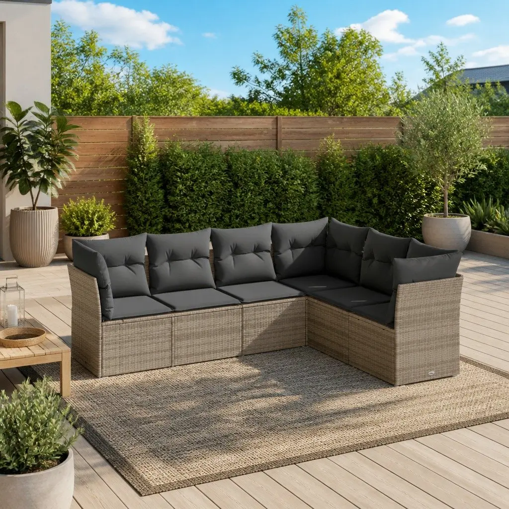 Garden Sofa Set PE Rattan 6 Piece Modular Outdoor Furniture Grey