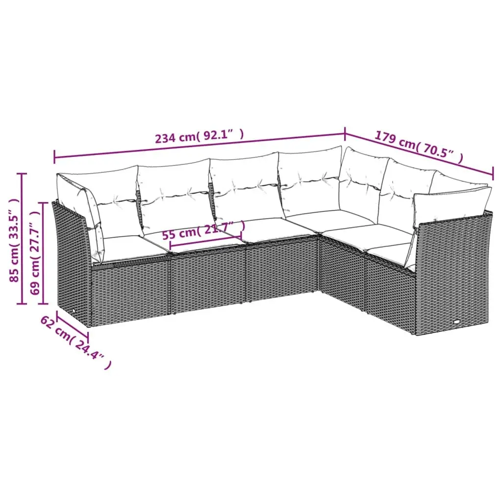 Garden Sofa Set PE Rattan 6 Piece Modular Outdoor Furniture Grey