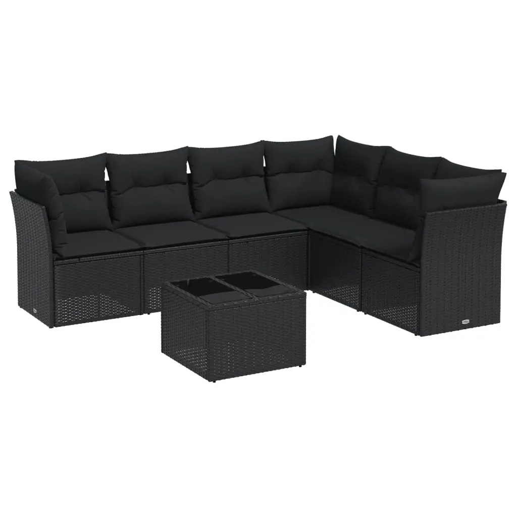 7 Piece Garden Sofa Set PE Rattan Black Modular Outdoor Furniture with Cushions