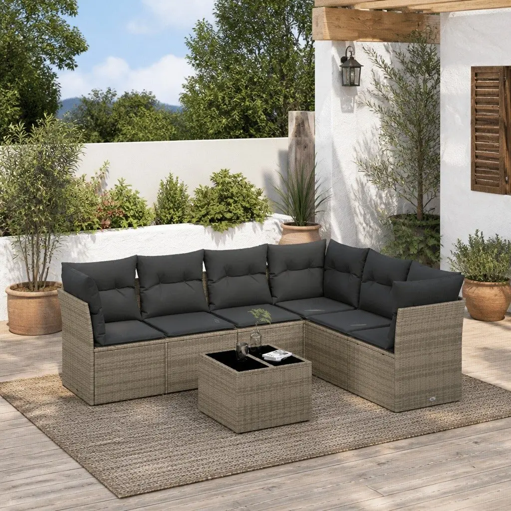 7-Piece Grey Modular Garden Sofa Set with Storage