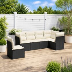 Black Poly Rattan 6-Piece Garden Sofa Set for Outdoors