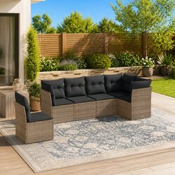Durable 6-Piece Grey Poly Rattan Garden Sofa Set