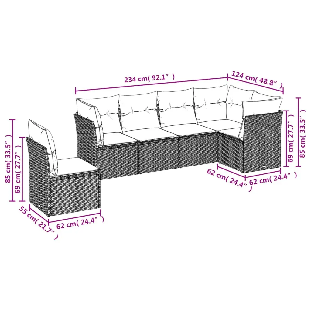 Garden Sofa Set PE Rattan 6 Piece Modular Outdoor Furniture Grey