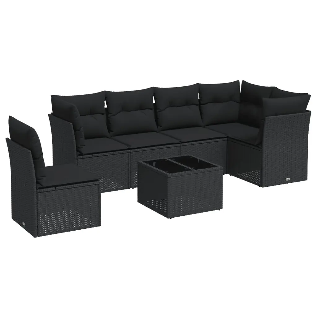 7 Piece Modular Garden Sofa Set in Black Poly Rattan