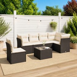 High-Quality 7 Piece Black Garden Sofa Set with Cushions