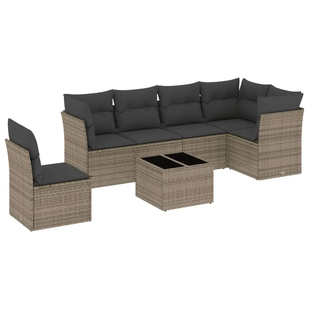 7 Piece Grey Poly Rattan Garden Sofa Set
