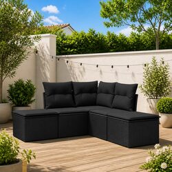 Durable Black Poly Rattan 5-Piece Garden Sofa Set