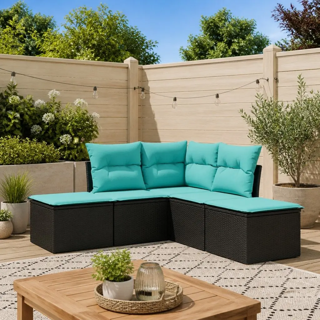 Black Modular Garden Sofa Set 5-Piece Outdoor Seating with Storage