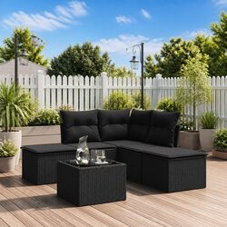 Premium Black Poly Rattan 6-Piece Garden Sofa Set