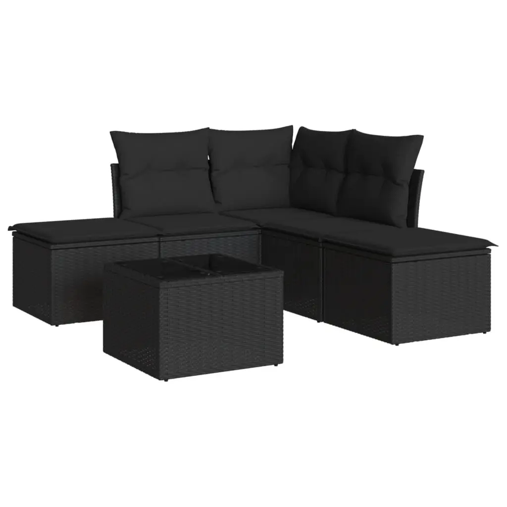 Garden Sofa Set PE Rattan 6 Piece Outdoor Furniture Black Patio with Cushions