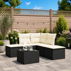 Modular 6-Piece Black Poly Rattan Garden Sofa Set
