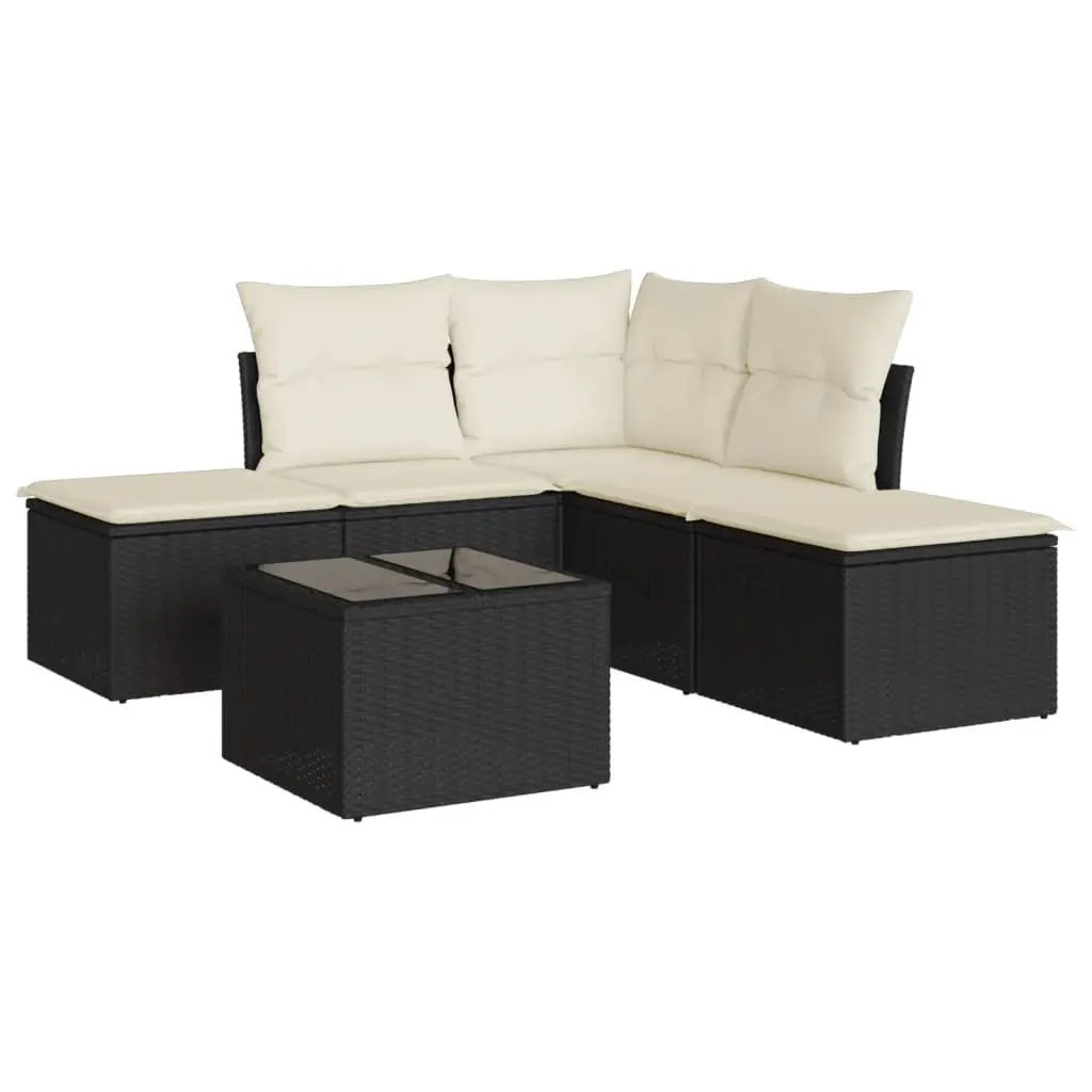 Modular 6-Piece Black Poly Rattan Garden Sofa Set