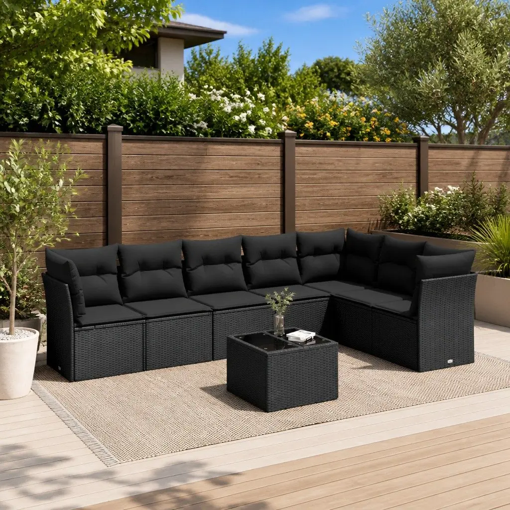 8-Piece Black Modular Garden Sofa Set