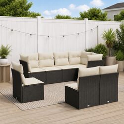 Durable 8 Piece Garden Sofa Set in Black Poly Rattan