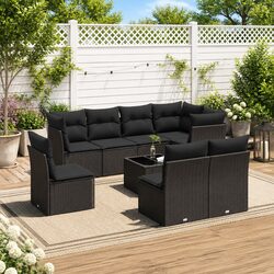 High-Quality 9 Piece Modular Garden Sofa Set in Black