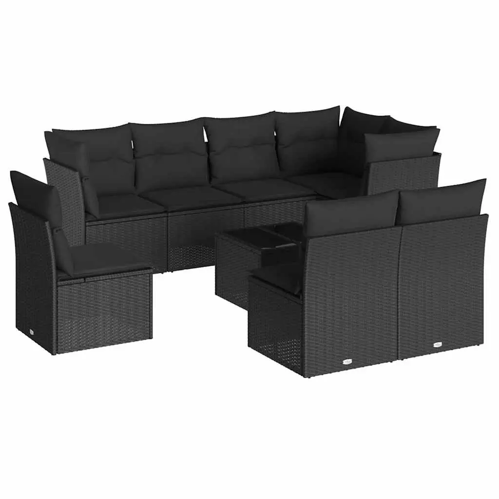 Garden Sofa Set PE Rattan 9 Piece Outdoor Furniture Black Modular Patio Lounge