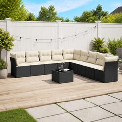 Durable 10 Piece Outdoor Sofa Set in Black Poly Rattan