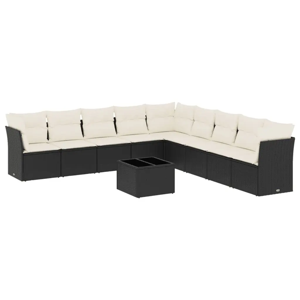 Garden Sofa Set PE Rattan 10 Piece Outdoor Furniture Black Modular Patio Seating