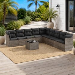 Grey 10-Piece Modular Garden Sofa Set with Cushions