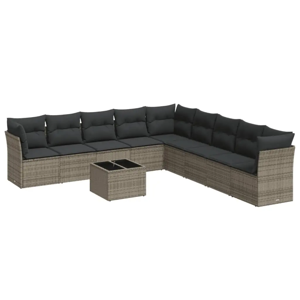 Grey 10-Piece Modular Garden Sofa Set with Cushions