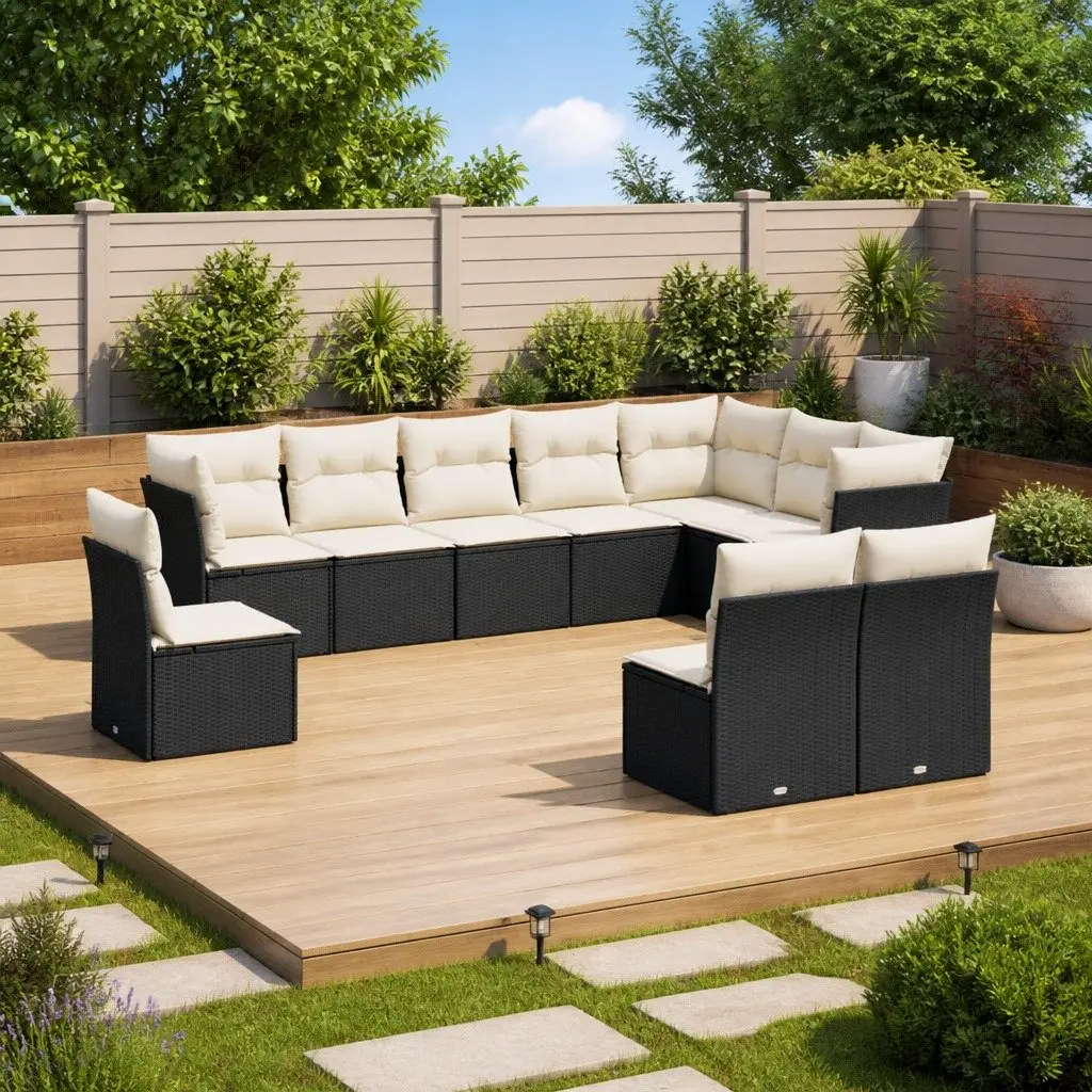 10 Piece Modular Garden Sofa Set in Black