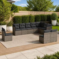 10-Piece Modular Grey Poly Rattan Garden Sofa Set