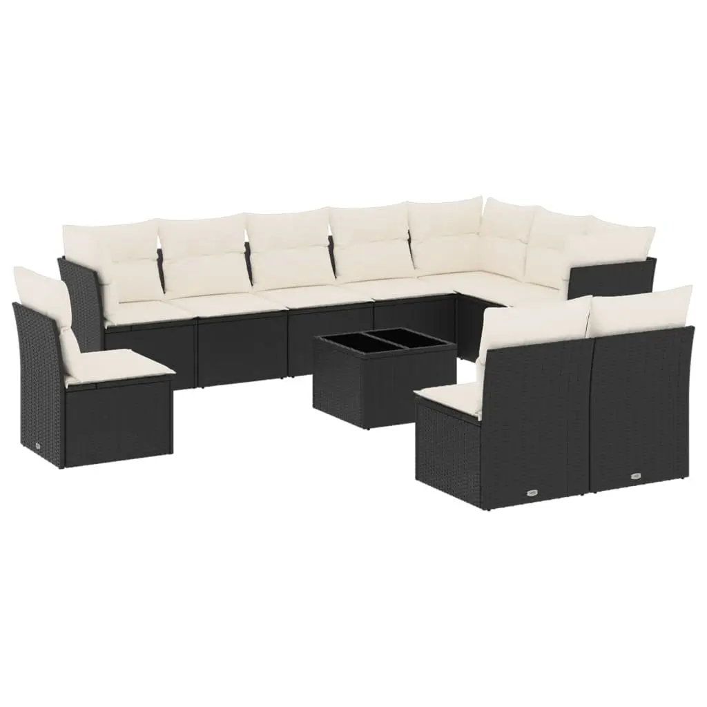 11 Piece Outdoor Garden Sofa Set PE Rattan Black with Cushions
